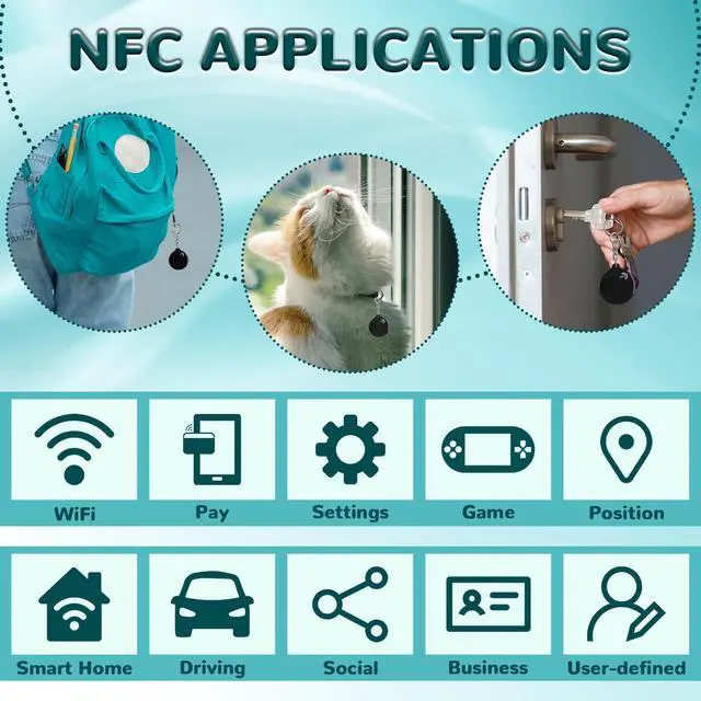 Alt view image 2 of 7 - 5pcs NFC Keyfobs Tags Black NTAG213 NFC Keychain Rewritable NFC Cards 137 Bytes Memory Compatible with All NFC-Enabled Smartphones & Device