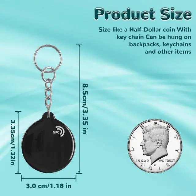 Alt view image 3 of 7 - 5pcs NFC Keyfobs Tags Black NTAG213 NFC Keychain Rewritable NFC Cards 137 Bytes Memory Compatible with All NFC-Enabled Smartphones & Device