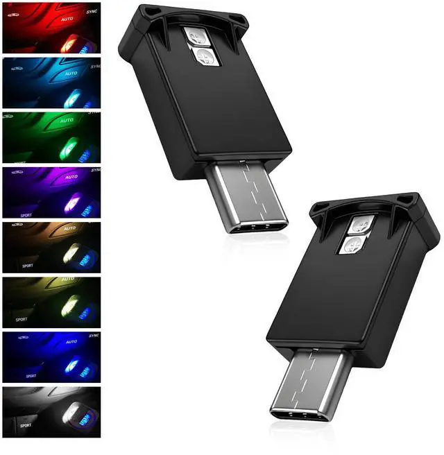 Main image of 2 PCS USB Type C LED Car Ambient Light, 8 Colors RGB Vehicle Atmosphere Light with Adjustable Brightness, Mini USB Ambient Lamp Interior Decoration for Vehicle Home Office