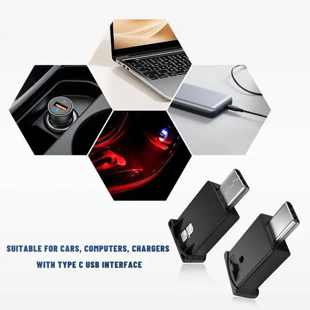 Alt view image 6 of 6 - 2 PCS USB Type C LED Car Ambient Light, 8 Colors RGB Vehicle Atmosphere Light with Adjustable Brightness, Mini USB Ambient Lamp Interior Decoration for Vehicle Home Office