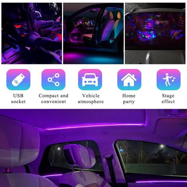 Alt view image 5 of 6 - 2 PCS USB Star Night Light, Adjustable Sound Activated Car Roof Atmosphere Lamp, Portable Romantic LED Auto Interior Ambient Light for Car, Bedroom, Party, Ceiling