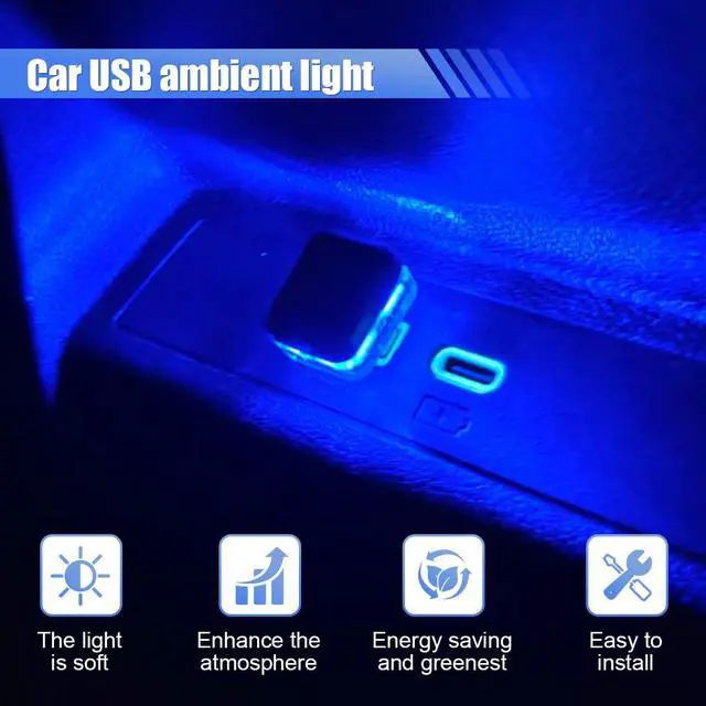 Alt view image 3 of 6 - 2PCS USB LED Car Interior Atmosphere Light, Universal Mini Plug-in USB Interface Auto Night Lamp Decoration, Portable Car Interior Ambient Light for Cars, Bedrooms (Blue)