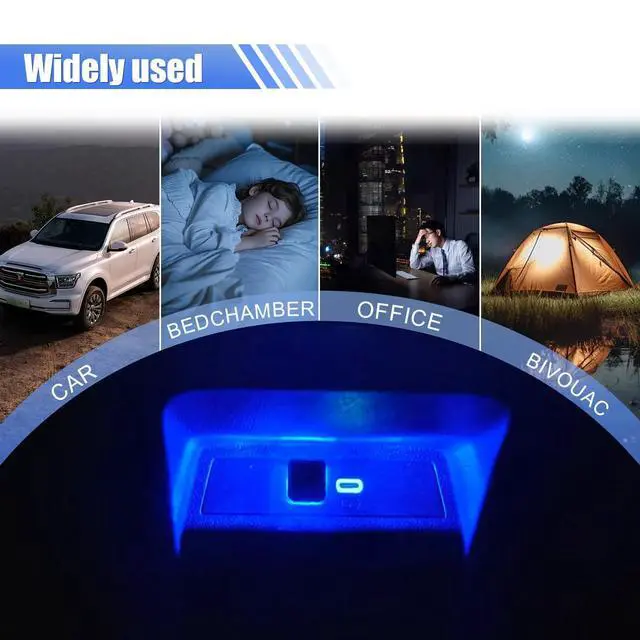 Alt view image 6 of 6 - 2PCS USB LED Car Interior Atmosphere Light, Universal Mini Plug-in USB Interface Auto Night Lamp Decoration, Portable Car Interior Ambient Light for Cars, Bedrooms (Blue)