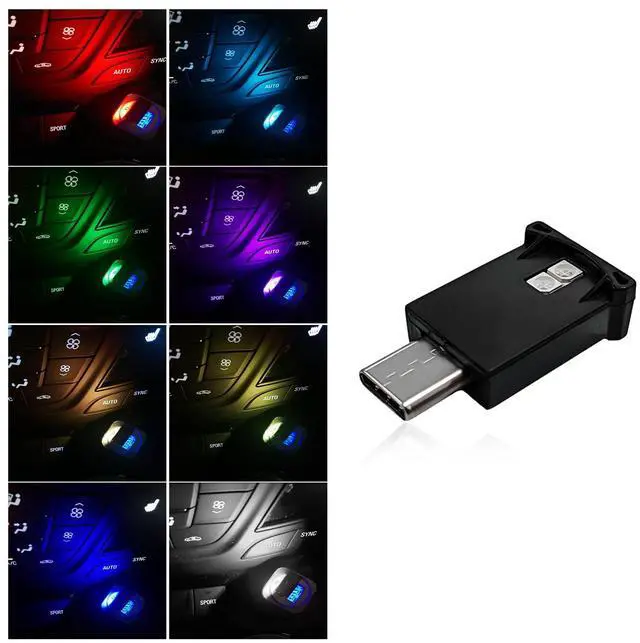Main image of USB Type C LED Ambient Light, 8 Colors RGB Dynamic Atmosphere Lamp Car Interior Decor USB Night Light, Adjustable Bright Plug-in Mini Ambient Lighting Kit for Car Laptop