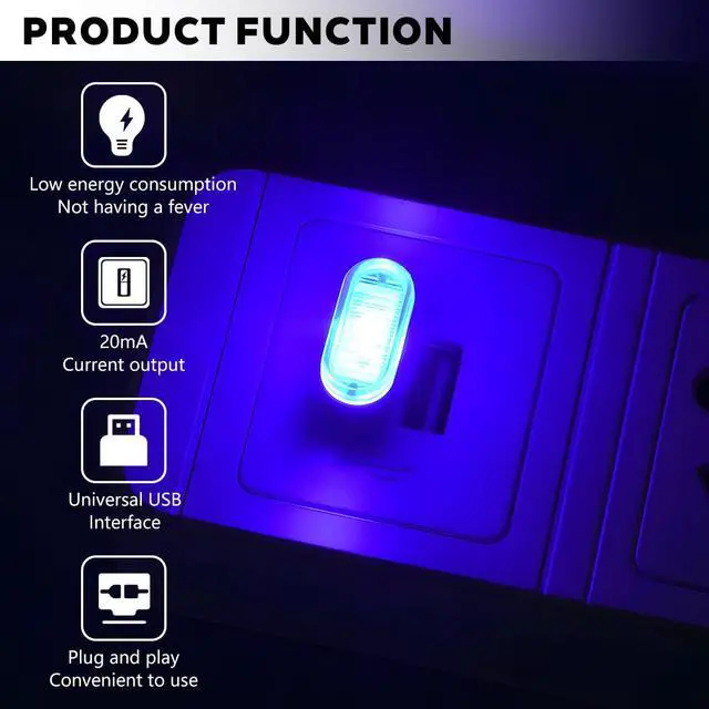 Alt view image 3 of 6 - 4PCS USB LED Car Interior Atmosphere Lamp, Portable Plug-in Mini Vehicle Night Light, Automotive Trunk Ambient Lighting Decoration Kit, Universal for SUV Sedan Truck (Blue)