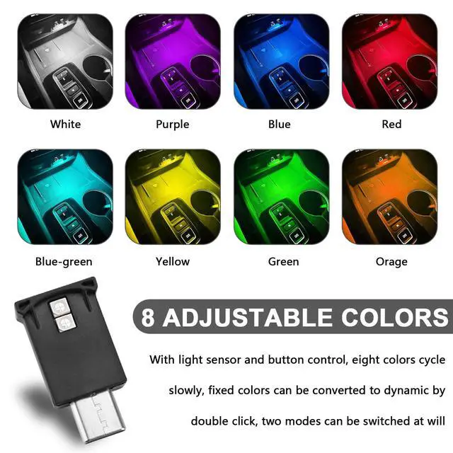 Alt view image 3 of 7 - 2PCS USB Type C LED Ambient Light,8 Colors RGB Dynamic Interior Atmosphere Lamp,Adjustable Mini USB LED Light for Car Decoration, Laptop, Keyboard, Universal Vehicle Interior Accessories