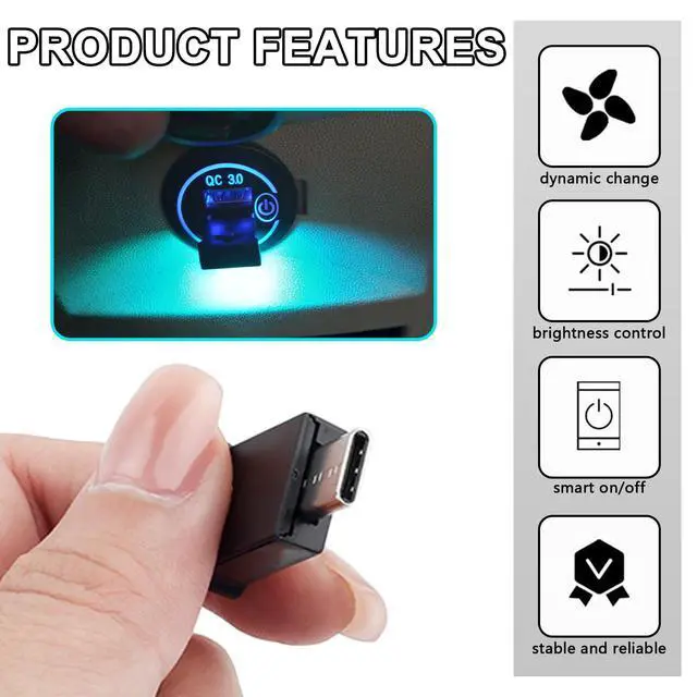 Alt view image 6 of 7 - 2PCS USB Type C LED Ambient Light,8 Colors RGB Dynamic Interior Atmosphere Lamp,Adjustable Mini USB LED Light for Car Decoration, Laptop, Keyboard, Universal Vehicle Interior Accessories