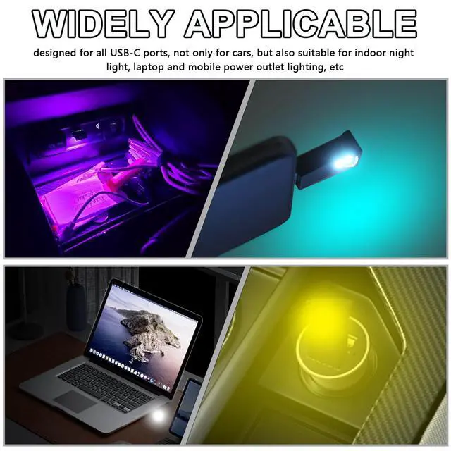 Alt view image 7 of 7 - 2PCS USB Type C LED Ambient Light,8 Colors RGB Dynamic Interior Atmosphere Lamp,Adjustable Mini USB LED Light for Car Decoration, Laptop, Keyboard, Universal Vehicle Interior Accessories