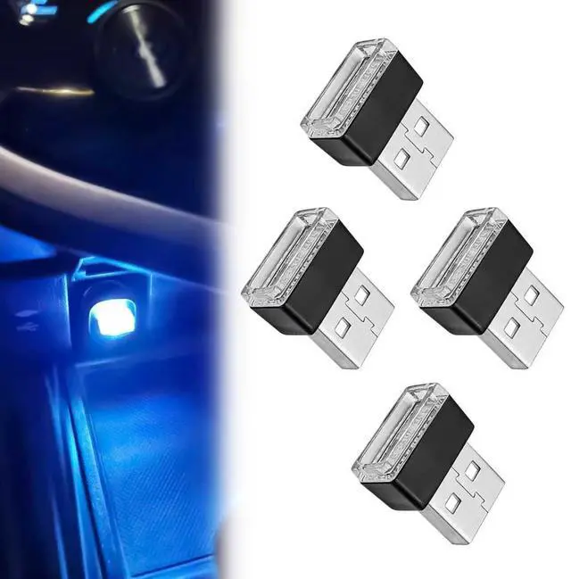 Main image of 4 PCS USB LED Car Interior Ambient Lighting Kit, Portable Plug-in Atmosphere Lamp Decor Night Light, Universal Vehicle Interior Accessories for Most Cars (Blue)
