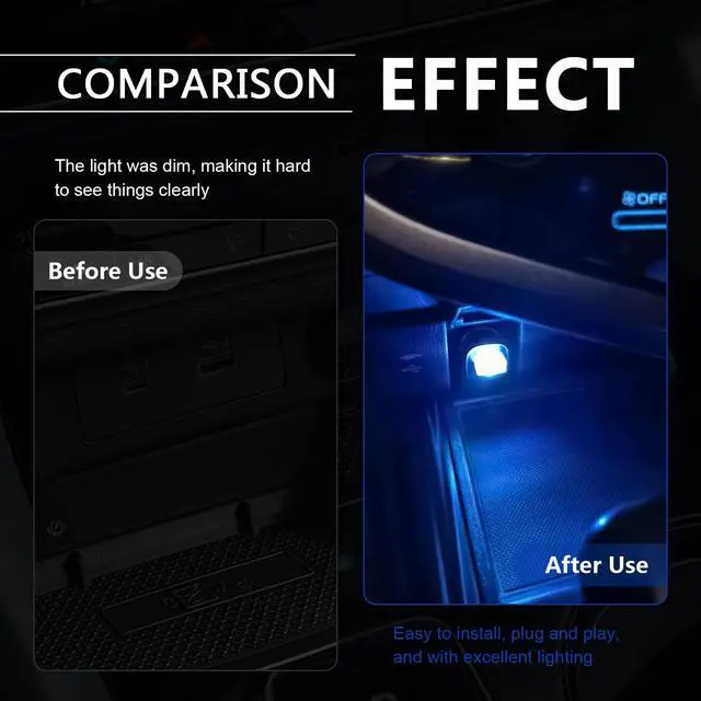 Alt view image 5 of 7 - 4 PCS USB LED Car Interior Ambient Lighting Kit, Portable Plug-in Atmosphere Lamp Decor Night Light, Universal Vehicle Interior Accessories for Most Cars (Blue)
