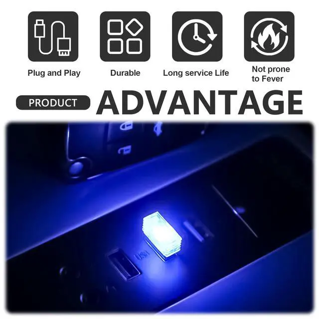 Alt view image 7 of 7 - 4 PCS USB LED Car Interior Ambient Lighting Kit, Portable Plug-in Atmosphere Lamp Decor Night Light, Universal Vehicle Interior Accessories for Most Cars (Blue)