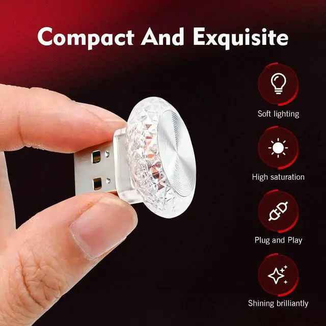 Alt view image 4 of 7 - 1 PC USB LED Car Interior Atmosphere Lamp, Plug and Play Portable Mini Car Night Ambient Light, Auto Dashboard Decoration Accessories for Most Cars, SUVs, Trucks (Red)
