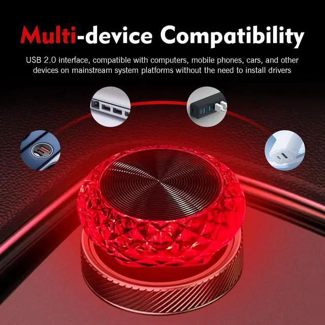 Alt view image 7 of 7 - 1 PC USB LED Car Interior Atmosphere Lamp, Plug and Play Portable Mini Car Night Ambient Light, Auto Dashboard Decoration Accessories for Most Cars, SUVs, Trucks (Red)