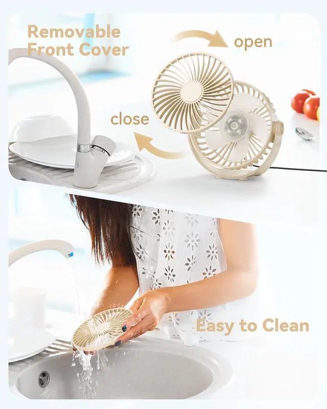 Alt view image 7 of 7 - USB Desk Fan, 5 Inch Mini Portable, 3 Speeds Strong Airflow Personal Desktop, Detachable Cooling Fan 360° Rotation Quiet Small Fan for Desk Home Office Travel Car, Beige, 5ft Cable