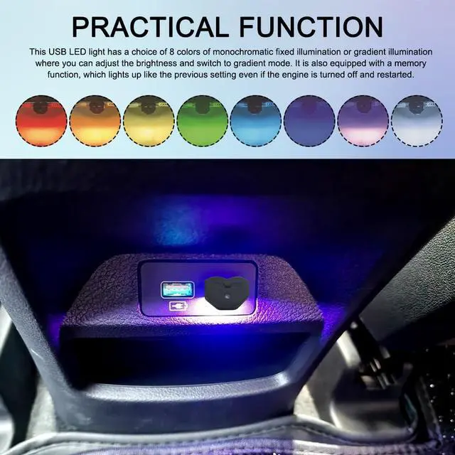 Alt view image 3 of 7 - 2PCS USB LED Car Interior Atmosphere Lamp, Car Interior Lights, 8 Colors RGB Dynamic Brightness Automotive Night Light, Auto Plug-in Mini Ambient Lighting Kit for Vehicle Home Decoration