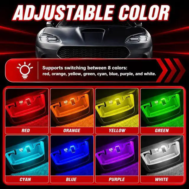 Alt view image 3 of 7 - Mini USB Light for Car,8 Color RGB Dynamic Interior Car Lights with Adjustable Color & Brightness,Portable USB Ambient Lighting Cars Interior Accessories for Most Vehicles