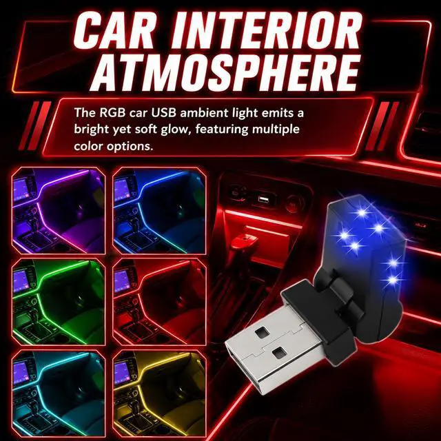 Alt view image 4 of 7 - Mini USB Light for Car,8 Color RGB Dynamic Interior Car Lights with Adjustable Color & Brightness,Portable USB Ambient Lighting Cars Interior Accessories for Most Vehicles