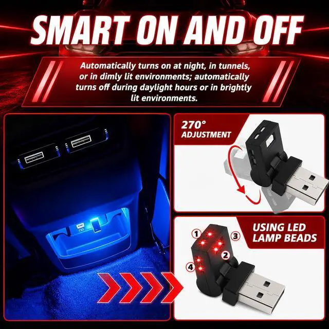 Alt view image 5 of 7 - Mini USB Light for Car,8 Color RGB Dynamic Interior Car Lights with Adjustable Color & Brightness,Portable USB Ambient Lighting Cars Interior Accessories for Most Vehicles
