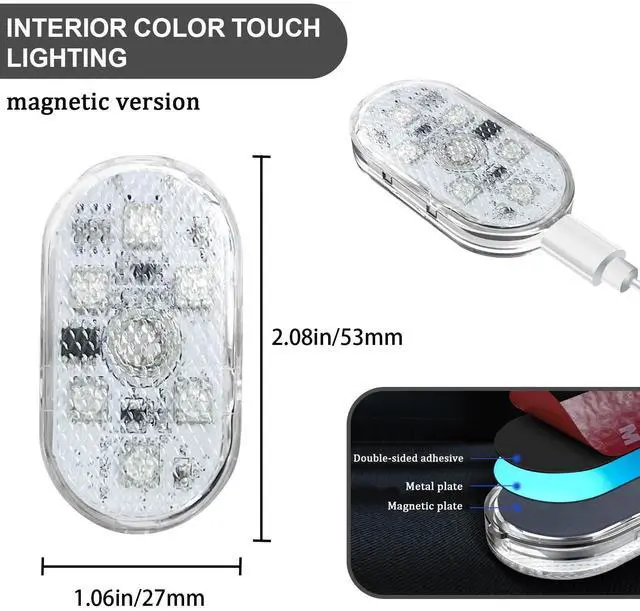 Alt view image 2 of 7 - 4PCS Wireless LED Lights for Car, 7 Colors Magnetic Auto Interior Light with Bright LED Lamp Beads, Portable Touch & USB Rechargeable Interior Lights, Easy Install for Car Decor (4PCS)