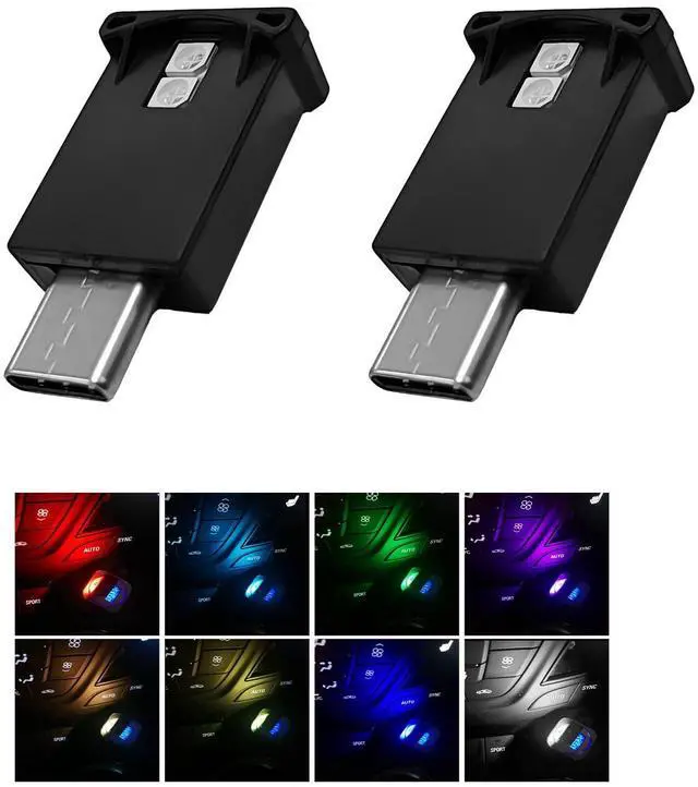 Main image of 2 PCS USB Type C LED Ambient Light, 8 Colors RGB Car Interior Atmosphere Lamp, Plug-in USB Interface Mini LED Night Light, Portable Decoration Lighting Kit for Car Laptop