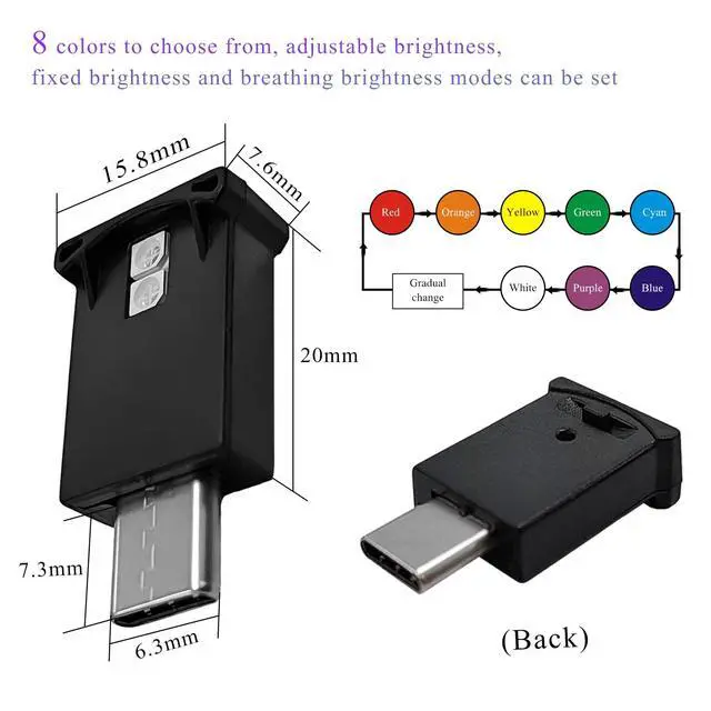 Alt view image 2 of 6 - 2 PCS USB Type C LED Ambient Light, 8 Colors RGB Car Interior Atmosphere Lamp, Plug-in USB Interface Mini LED Night Light, Portable Decoration Lighting Kit for Car Laptop