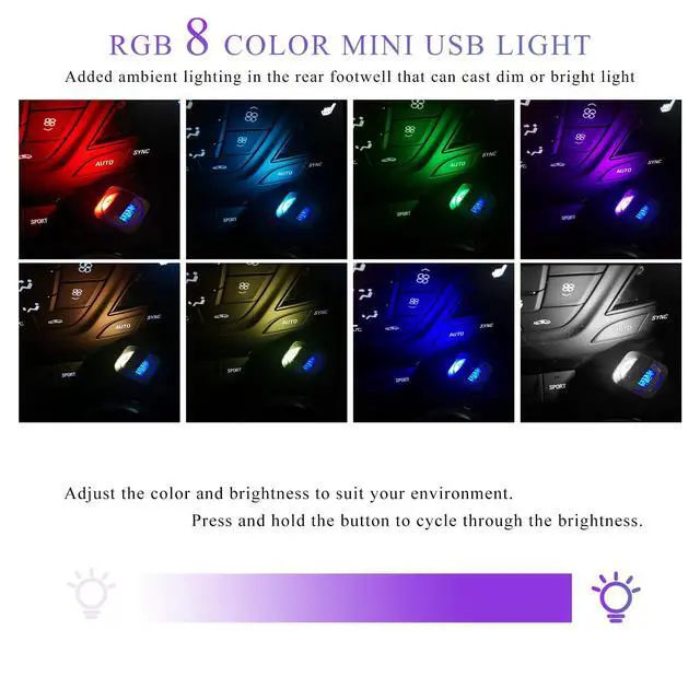 Alt view image 4 of 6 - 2 PCS USB Type C LED Ambient Light, 8 Colors RGB Car Interior Atmosphere Lamp, Plug-in USB Interface Mini LED Night Light, Portable Decoration Lighting Kit for Car Laptop