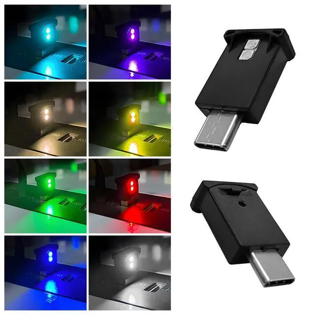 Alt view image 5 of 6 - 2 PCS USB Type C LED Ambient Light, 8 Colors RGB Car Interior Atmosphere Lamp, Plug-in USB Interface Mini LED Night Light, Portable Decoration Lighting Kit for Car Laptop