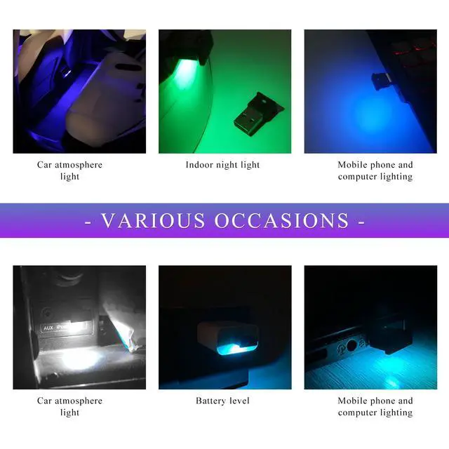 Alt view image 6 of 6 - 2 PCS USB Type C LED Ambient Light, 8 Colors RGB Car Interior Atmosphere Lamp, Plug-in USB Interface Mini LED Night Light, Portable Decoration Lighting Kit for Car Laptop