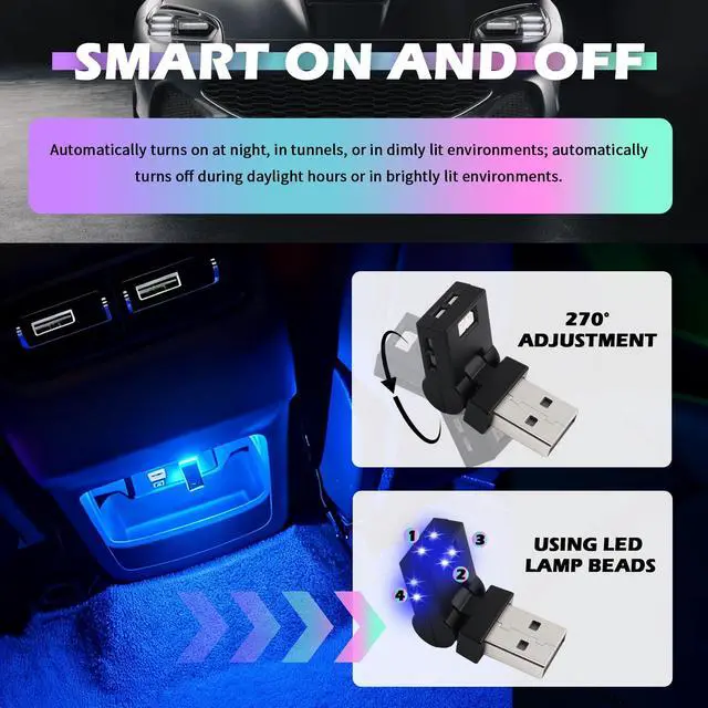 Alt view image 5 of 7 - Mini USB LED Lights for Car,5V RGB Car LED Lights Interior USB Light with Adjustable Color & Brightness,Portable USBs A Ambient Lighting Cars Interior for Cars Atmosphere