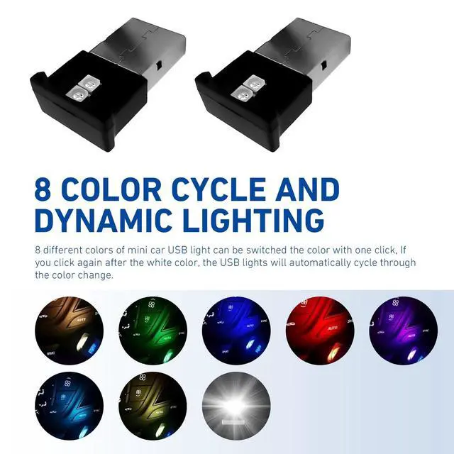 Alt view image 2 of 6 - 2PCS USB LED Car Interior Atmosphere Lamp, 8 Color RGB Mini USB LED Light, Portable Auto Ambient Lighting Kit, High Brightness Car Decor Night Light, Plug-in Interface for Car, Laptop, Office
