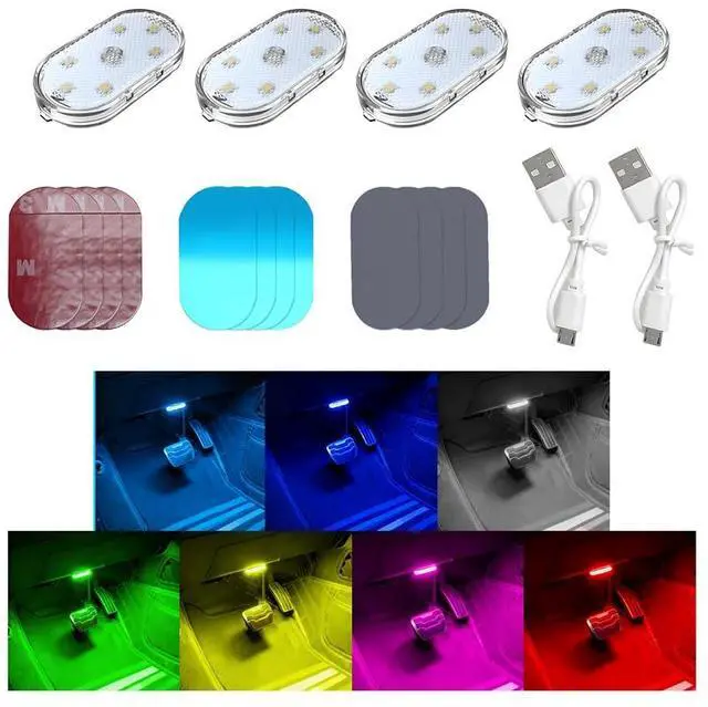 Main image of 4PCS Car Interior Wireless Led Lights, 6 Bright LED Lamp Beads Magnetic Vehicle Ambient Light, Portable Voice USB Rechargeable Automotive Night Lighting Accessories, Universal Fit