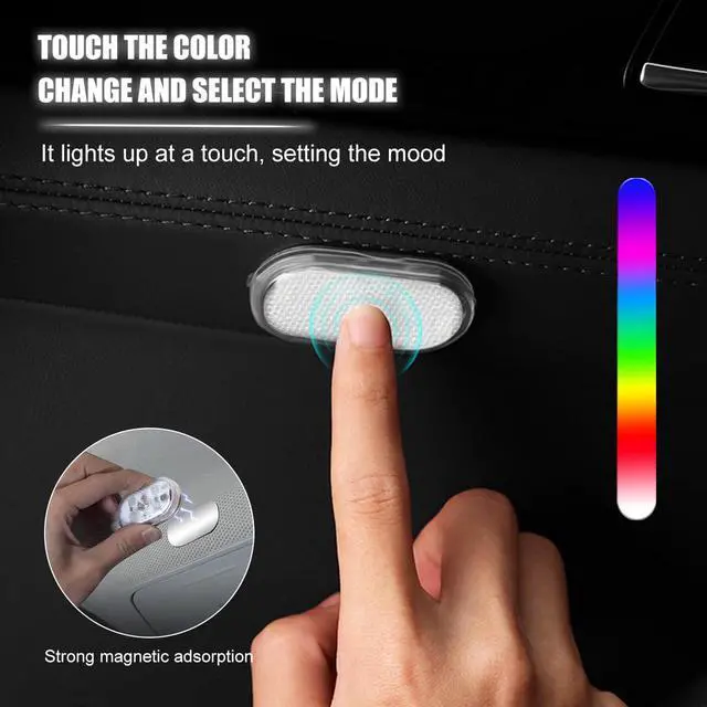 Alt view image 3 of 6 - 4PCS Car Interior Wireless Led Lights, 6 Bright LED Lamp Beads Magnetic Vehicle Ambient Light, Portable Voice USB Rechargeable Automotive Night Lighting Accessories, Universal Fit