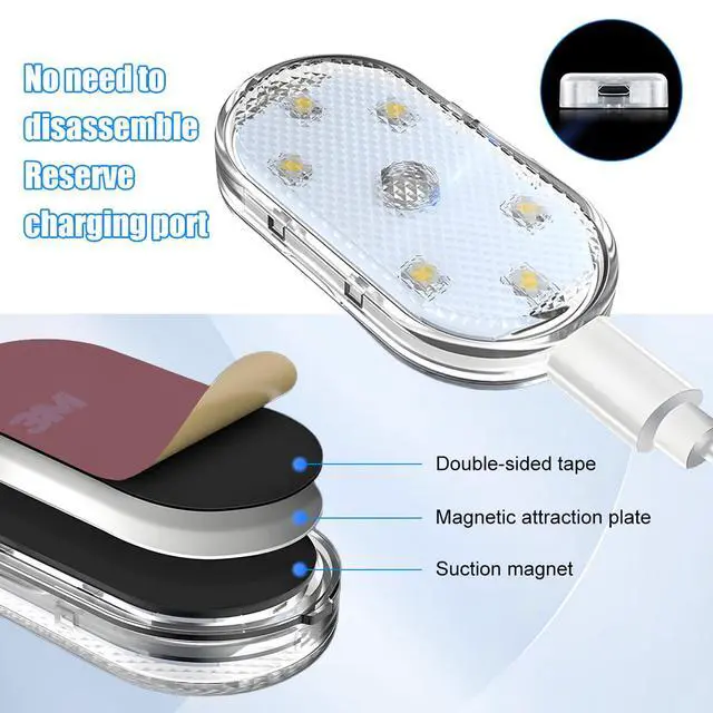 Alt view image 4 of 6 - 4PCS Car Interior Wireless Led Lights, 6 Bright LED Lamp Beads Magnetic Vehicle Ambient Light, Portable Voice USB Rechargeable Automotive Night Lighting Accessories, Universal Fit