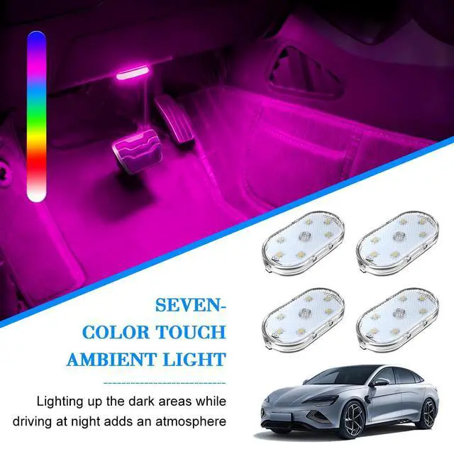 Alt view image 6 of 6 - 4PCS Car Interior Wireless Led Lights, 6 Bright LED Lamp Beads Magnetic Vehicle Ambient Light, Portable Voice USB Rechargeable Automotive Night Lighting Accessories, Universal Fit