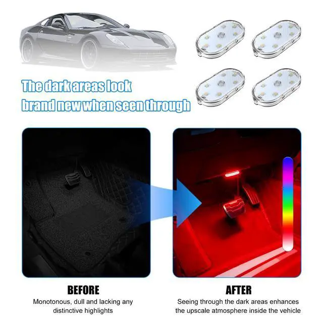 Alt view image 5 of 6 - 4PCS Car Interior Wireless Led Lights, 6 Bright LED Lamp Beads Magnetic Vehicle Ambient Light, Portable Voice USB Rechargeable Automotive Night Lighting Accessories, Universal Fit