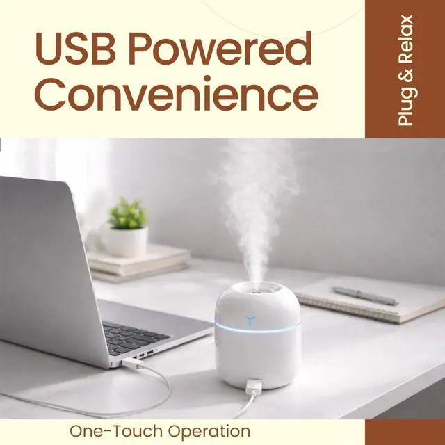 Alt view image 5 of 7 - Portable Mini Humidifier 220ml, USB Personal Cool Mist Humidifier with 2 Mist Mode, Auto Shut-Off & Quiet Operation for Bedroom, Office, Desk & Car (White)