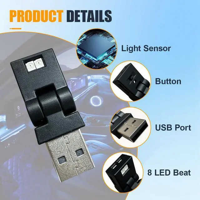Alt view image 3 of 6 - Mini USB LED Light, Portable Adjustable Brightness Car 7 Color RGB Dynamic Ambient Lights, Plug-in Auto Interior Night Atmosphere Lamp Decoration Accessories for Laptop Home(2PCS)