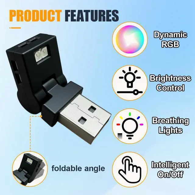 Alt view image 4 of 6 - Mini USB LED Light, Portable Adjustable Brightness Car 7 Color RGB Dynamic Ambient Lights, Plug-in Auto Interior Night Atmosphere Lamp Decoration Accessories for Laptop Home(2PCS)
