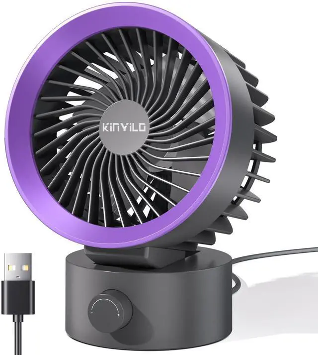 Main image of USB Desk Fan Small Quiet, Stepless Speeds Powerful Wind Mini Desktop Fans for Home Office Dorm Room, Personal Cooling Fan USB Powered, Compact Size Easy for Travel, Gray+Purple