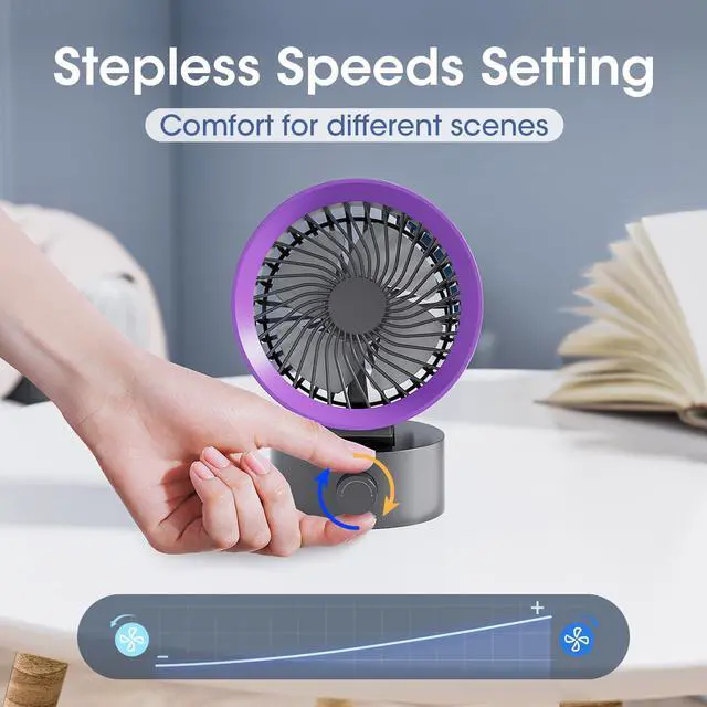 Alt view image 3 of 7 - USB Desk Fan Small Quiet, Stepless Speeds Powerful Wind Mini Desktop Fans for Home Office Dorm Room, Personal Cooling Fan USB Powered, Compact Size Easy for Travel, Gray+Purple