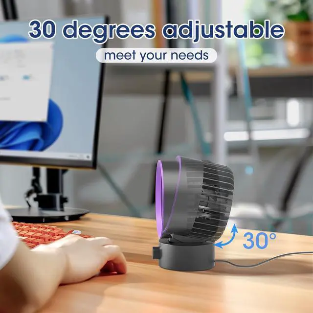 Alt view image 6 of 7 - USB Desk Fan Small Quiet, Stepless Speeds Powerful Wind Mini Desktop Fans for Home Office Dorm Room, Personal Cooling Fan USB Powered, Compact Size Easy for Travel, Gray+Purple