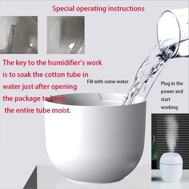 Alt view image 2 of 7 - Mini Humidifier, USB Power Supply, Suitable for Study Room, Bedroom, Baby Room, Office, Car, With 7 Color LED, Air Humidifier, Can Befor Facial Moisturizing (Snow White)