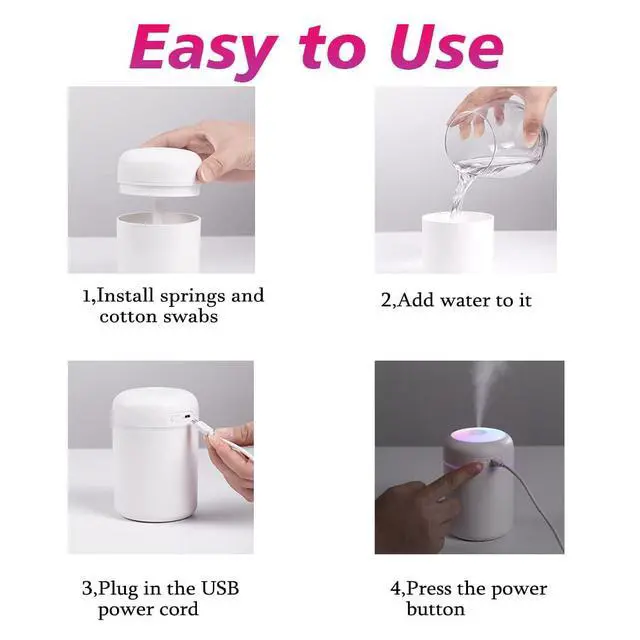 Alt view image 7 of 7 - Colorful Cool Mini Humidifier, Essential Oil Diffuser, Aroma Essential USB Personal Desktop Humidifier for Car, Office Room, Bedroom etc,2 Adjustable Mist Modes (Navy Blue)