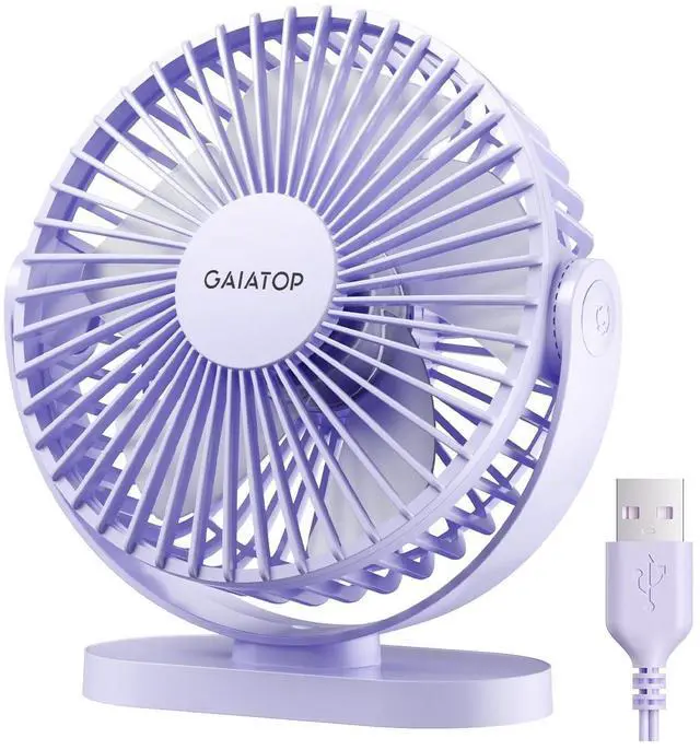Main image of USB Desk Fan, 5.5 Inch Small Quiet Powerful 3 Speeds 90° Rotate, Personal Mini Portable Desktop Table Fans, Cooling for Home Office Car Travel Indoor Outdoor Purple