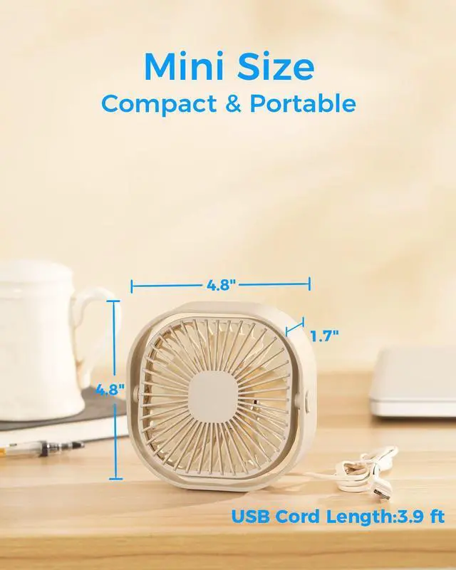 Alt view image 2 of 7 - 4 Inch Small USB Desk Fan, 3-Speed Portable & 360°Rotatable Mini Cooling Fan, USB-Powered Desktop Fan for Home Office Bedroom Dorm Indoor Outdoor Summer Gift