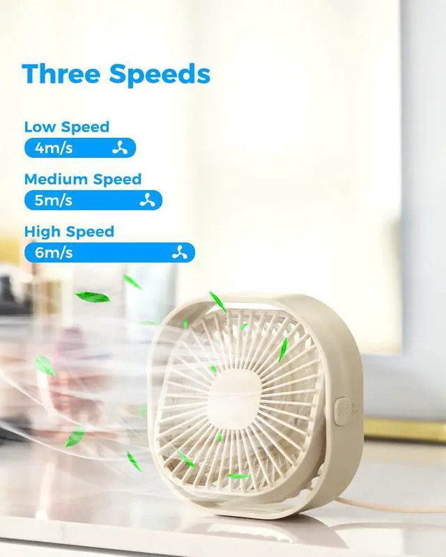 Alt view image 4 of 7 - 4 Inch Small USB Desk Fan, 3-Speed Portable & 360°Rotatable Mini Cooling Fan, USB-Powered Desktop Fan for Home Office Bedroom Dorm Indoor Outdoor Summer Gift