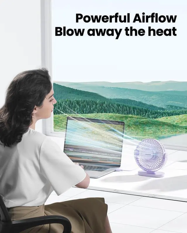 Alt view image 2 of 6 - USB Desk Fan, 5.5 Inch Small Quiet Powerful 3 Speeds 90° Rotate, Personal Mini Portable Desktop Table Fans, Cooling for Home Office Car Travel Indoor Outdoor Purple