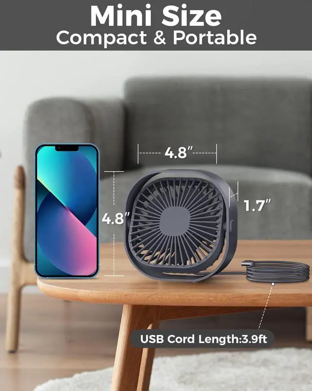 Alt view image 2 of 6 - 4 Inch Small USB Desk Fan, 3-Speed Portable & 360°Rotatable Mini Cooling Fan, USB-Powered Desktop Fan for Home Office Bedroom Dorm Indoor Outdoor Summer Gift