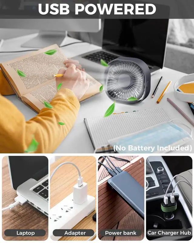 Alt view image 5 of 6 - 4 Inch Small USB Desk Fan, 3-Speed Portable & 360°Rotatable Mini Cooling Fan, USB-Powered Desktop Fan for Home Office Bedroom Dorm Indoor Outdoor Summer Gift