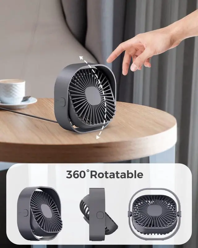 Alt view image 6 of 6 - 4 Inch Small USB Desk Fan, 3-Speed Portable & 360°Rotatable Mini Cooling Fan, USB-Powered Desktop Fan for Home Office Bedroom Dorm Indoor Outdoor Summer Gift